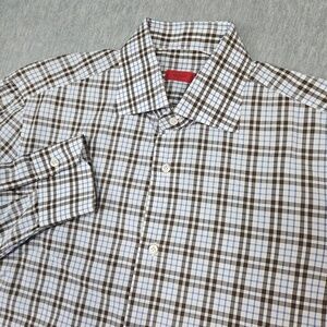 Isaia Shirt Mens 16 41 Plaid Cotton Button-Up Made In Italy